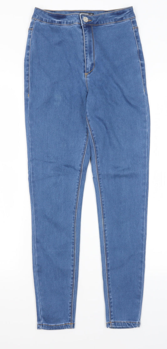 Additional front view of Missguided women’s blue cotton skinny jeans, size UK 8, 26-inch leg regular