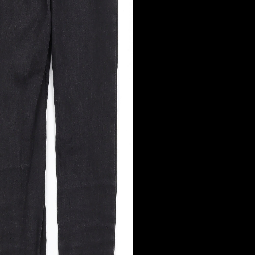 Brand and care label for Denim Co women’s black cotton skinny jeans, size UK 8, 31.5-inch leg regular