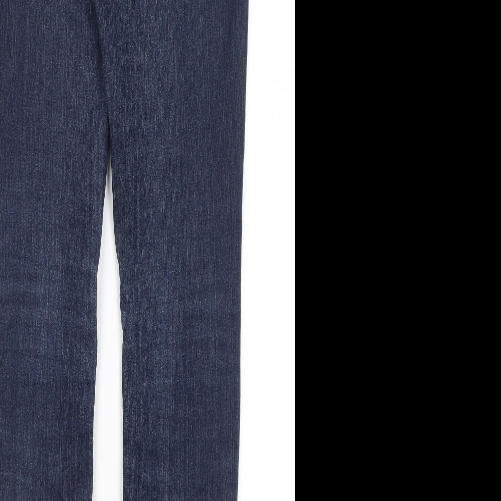 Brand and care label for New Look women’s blue cotton skinny jeans, size UK 10, 30.5-inch leg regular