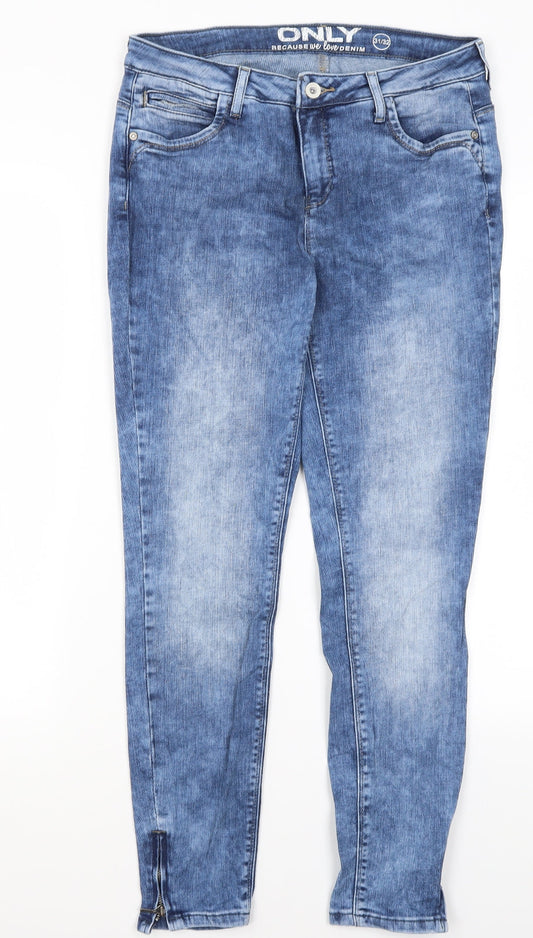 Additional front view of Only women’s blue cotton skinny jeans, size UK 31, in, 27-inch leg regular