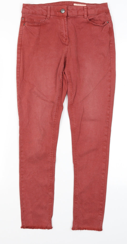 Additional front view of EDC women’s red cotton skinny jeans, size UK 34, in, 26-inch leg regular