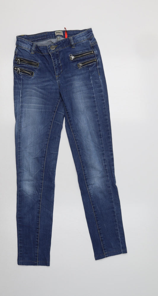 Additional front view of Only women’s blue cotton skinny jeans, size UK 6, 27-inch leg regular