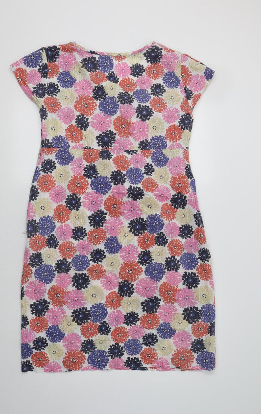 Preworn Womens Multicoloured Floral Cotton A-Line Size 12 Crew Neck