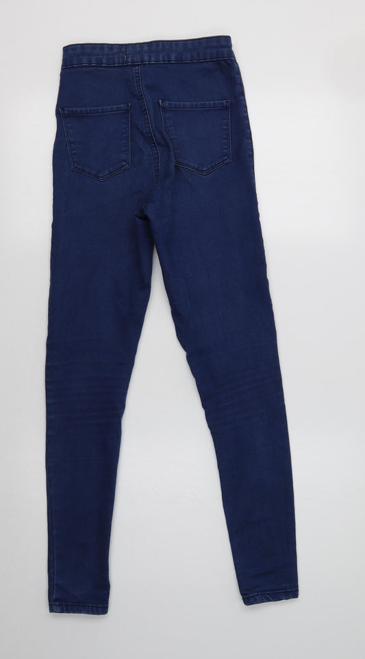 Back view of Miss Selfridge women’s blue cotton jegging jeans, size UK 6, 29-inch leg regular
