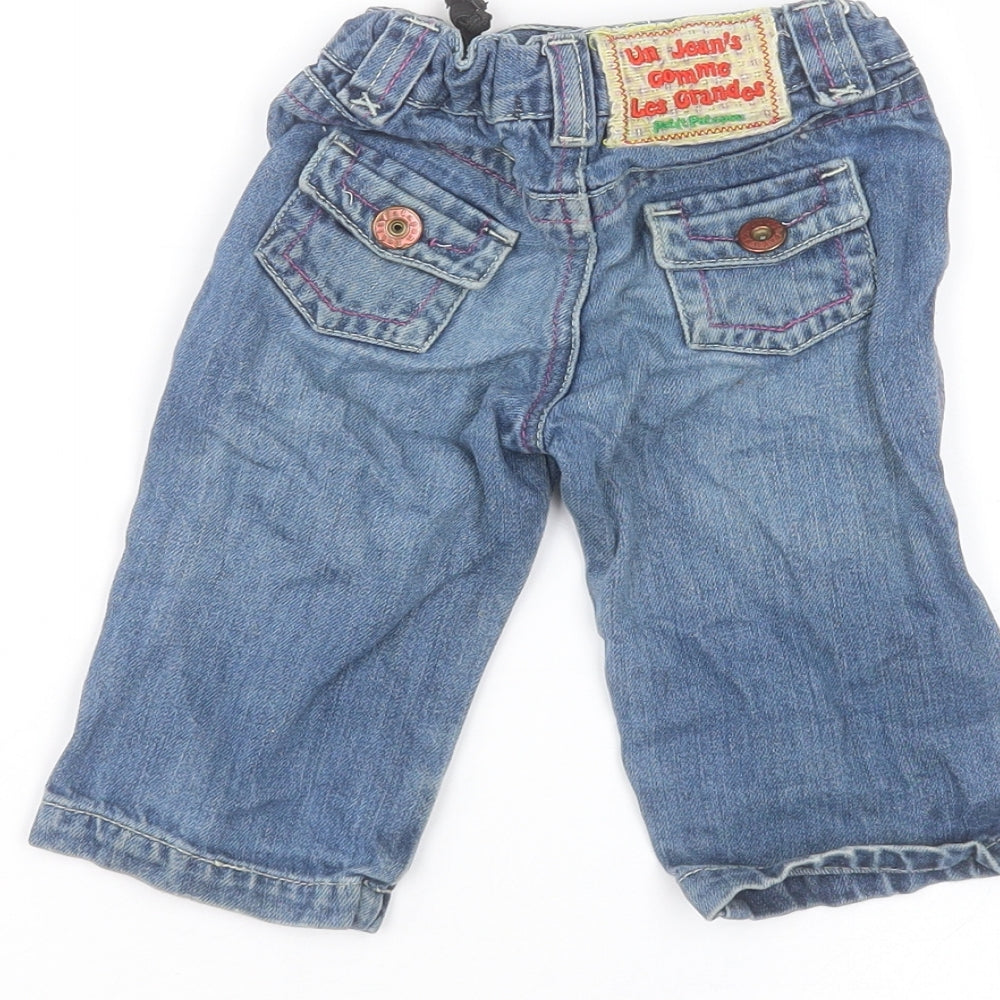 Petit Patapon Girls Blue Cotton Jeans Size 9-12 Months