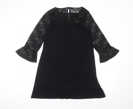Additional front view of Lipsy women’s black viscose a-line, size UK 10, round neck