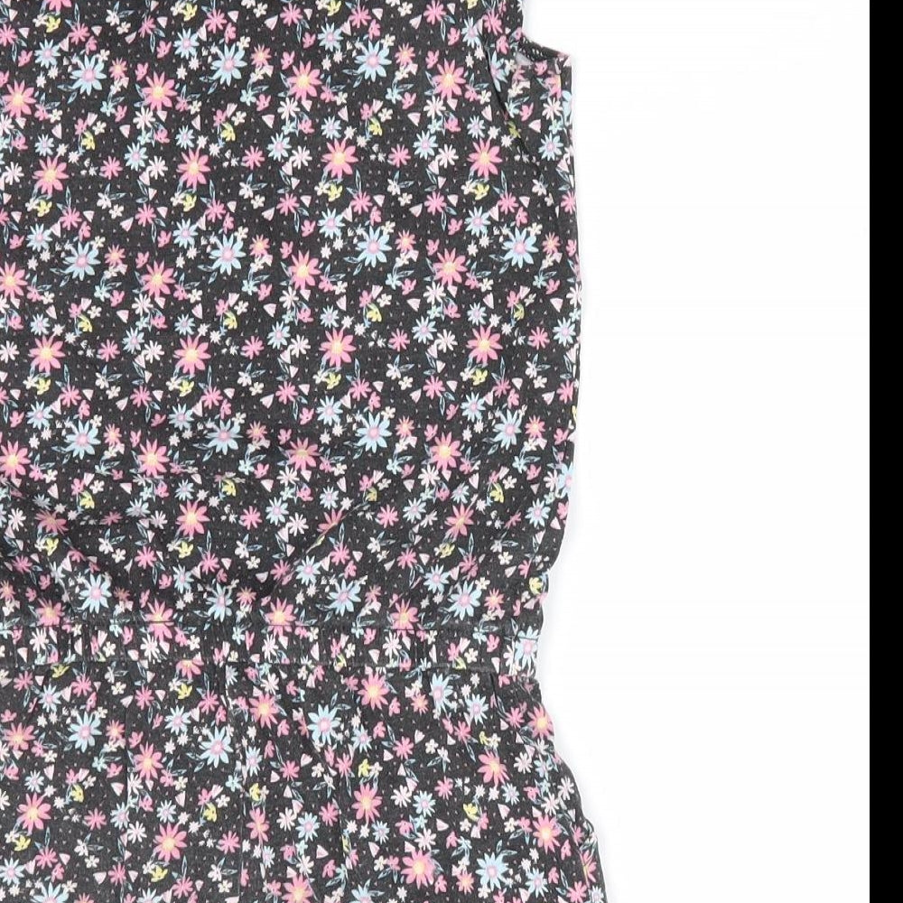Lilly & Dan Girls Black Floral Cotton Shorts One-Piece Size 5-6 Years - Pink Blue Yellow Flowers