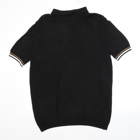 River Island Mens Black Viscose Polo Size XL Collared