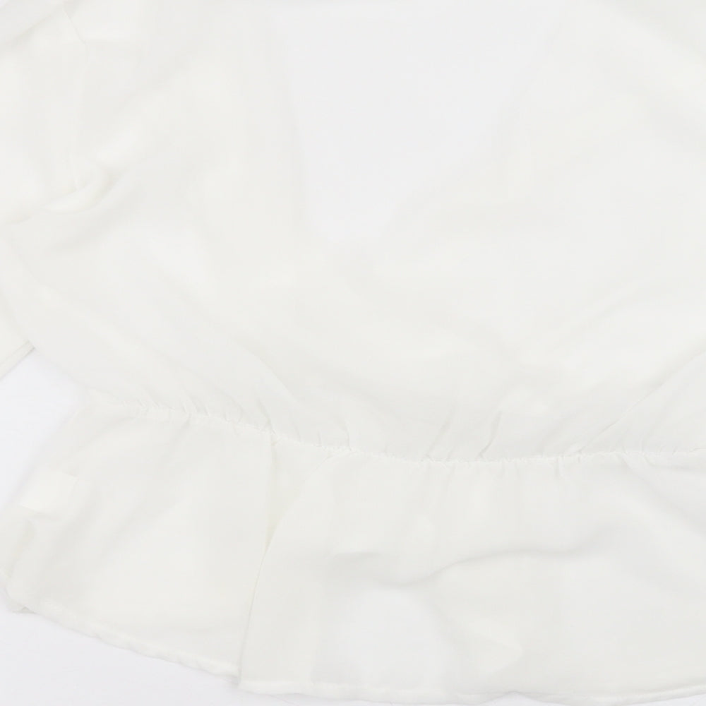 Preworn Womens White Polyester Basic Blouse Size 14 Round Neck