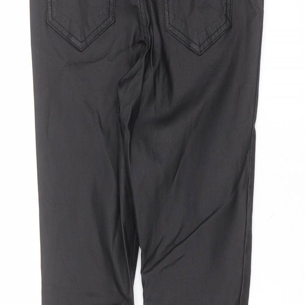 Brand and care label for F&F women’s black viscose trousers, size UK 12, 28-inch leg regular