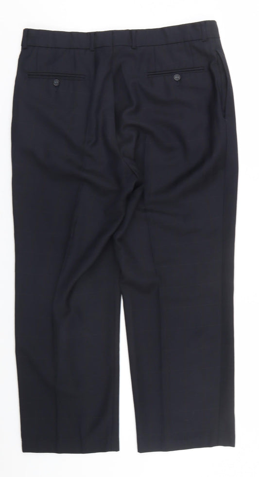 Armando Mens Blue Plaid Acetate Trousers L26 in Regular