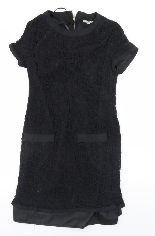 Additional front view of Peacocks women’s black cotton pencil dress, size UK 10, round neck