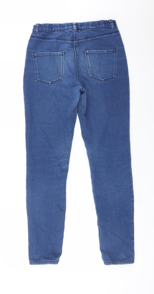 Back view of M&Co women’s blue cotton jegging jeans, size UK 10, 29-inch leg regular