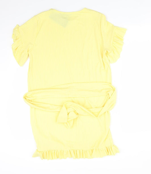 I SAW IT FIRST Womens Yellow Striped Polyester A-Line Size 8 Round Neck