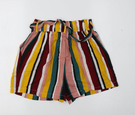 Primark Womens Multicoloured Striped Viscose Bermuda Shorts Size 4 L4 in Regular