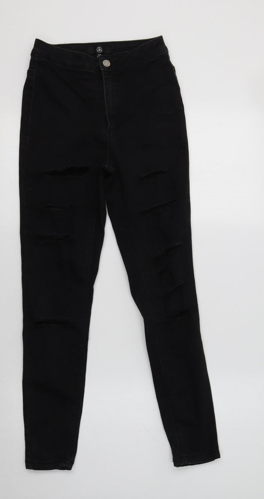 Additional front view of Missguided women’s black cotton skinny jeans, size UK 8, 26-inch leg regular