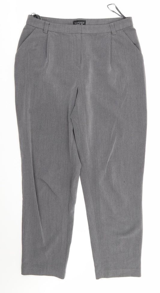 Additional front view of Topshop women’s grey polyester trousers, size UK 10, 26-inch leg regular - light grey