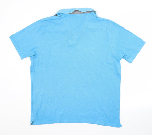 M&S Mens Blue Cotton Polo Size L Collared