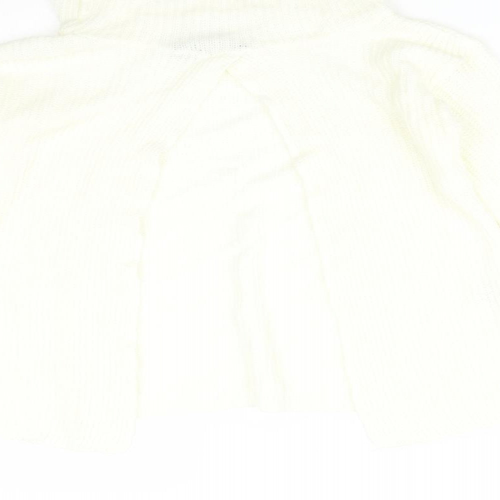 Brand and care label for I SAW IT FIRST women’s yellow striped acrylic basic t-shirt, size S, roll neck