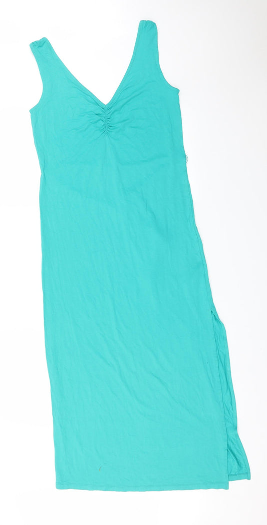Additional front view of Marks & Spencer women’s green viscose maxi, size UK 8, v-neck