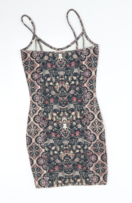 Topshop Womens Multicoloured Floral Polyester Bodycon Size 6 Scoop Neck