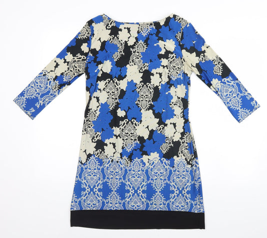 Additional front view of Atmosphere women’s blue floral polyester a-line, size UK 12, round neck