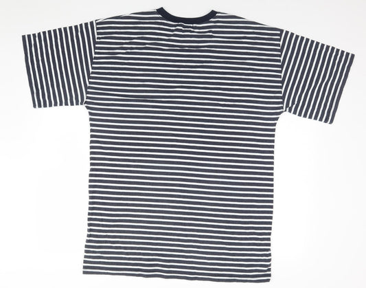 Missguided Womens Blue Striped Polyester Basic T-Shirt Size 8 Round Neck