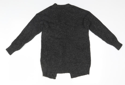 F&F Womens Grey Round Neck Striped Polyester Cardigan Jumper Size S