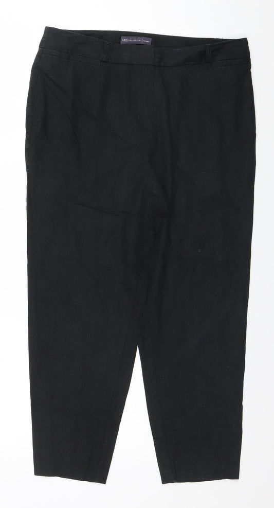 Marks and Spencer Womens Black Flax Trousers Size 12 L24 in Regular