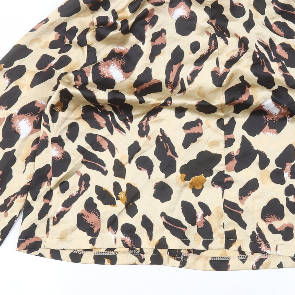 I SAW IT FIRST Womens Beige Animal Print Polyester Basic Button-Up Size 10 Collared