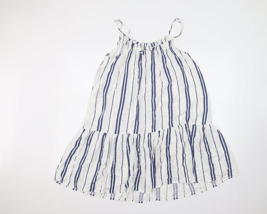 H&M Womens White Striped Viscose A-Line Size 8 Off the Shoulder