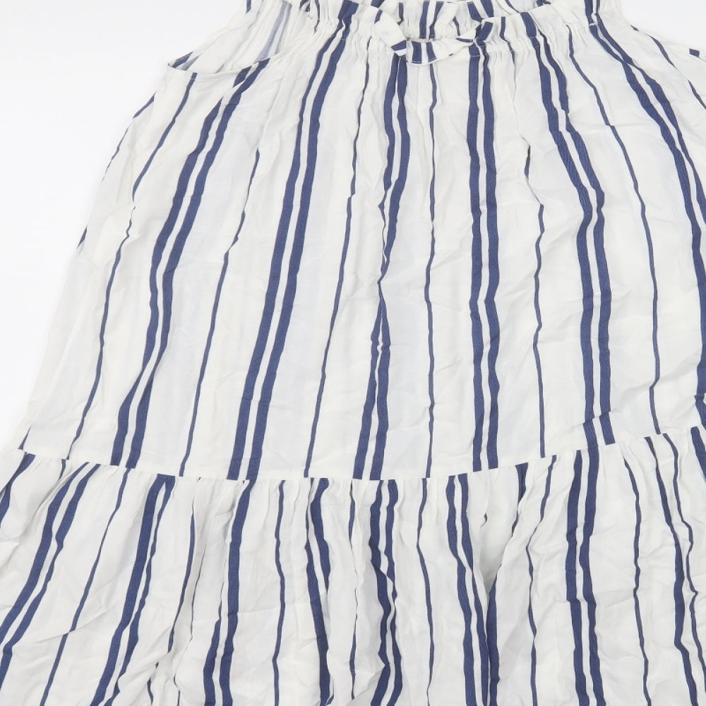 H&M Womens White Striped Viscose A-Line Size 8 Off the Shoulder