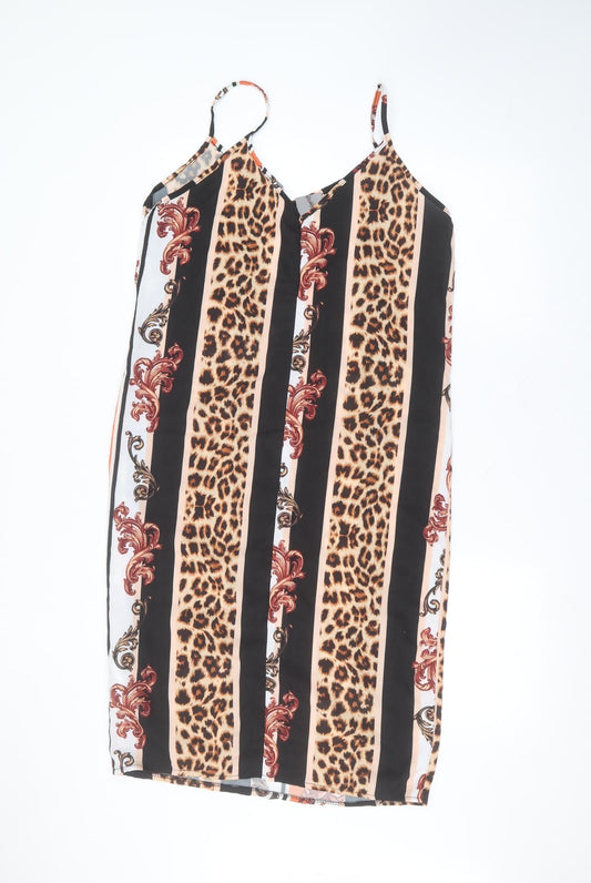 Boohoo Womens Black Animal Print Polyester A-Line Size 12 V-Neck