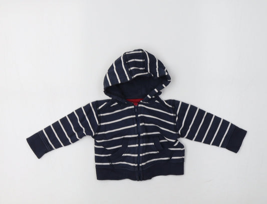 Preworn Baby Blue Striped Cotton Full Zip Jumper Size 3-6 Months