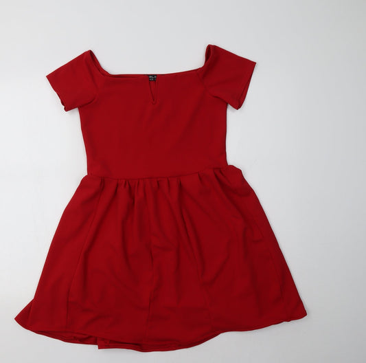 Additional front view of Select women’s red polyester fit & flare, size UK 12, round neck