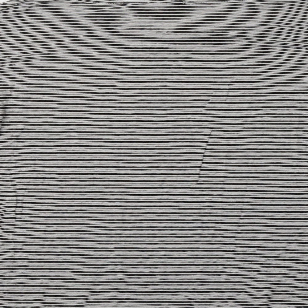 Brand and care label for ESPRIT women’s white striped viscose basic blouse, size M, boat neck