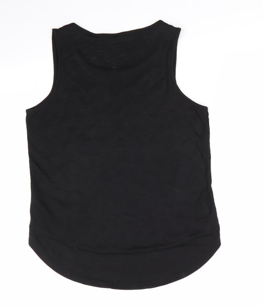 George Womens Black Geometric Viscose Basic Blouse Size 12 Round Neck - Embroidered Front