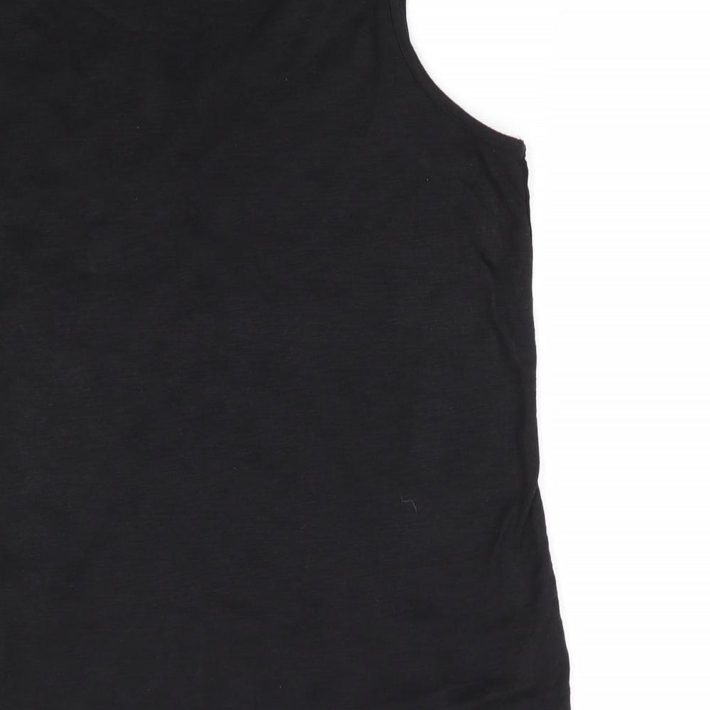 George Womens Black Geometric Viscose Basic Blouse Size 12 Round Neck - Embroidered Front