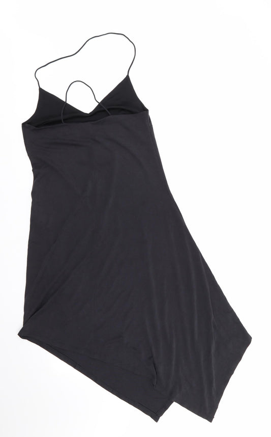 Preworn Womens Grey Slip Dress Size 8 Halter - Dark Grey Horizontal hemline