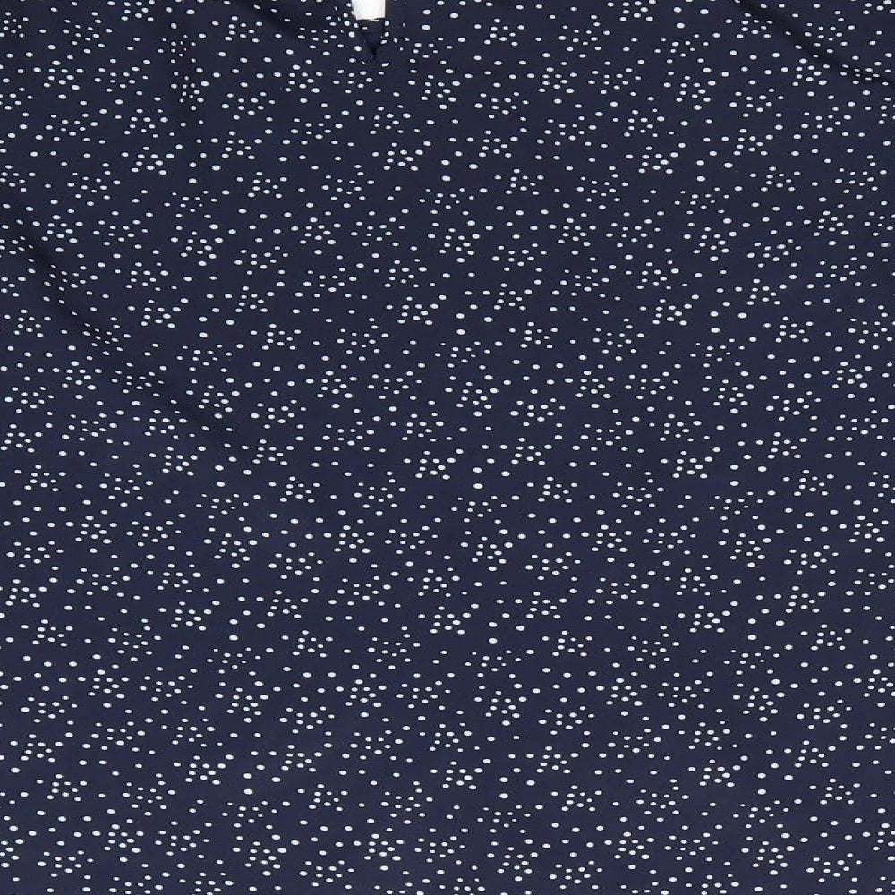 Mademoiselle Womens Blue Polka Dot Polyester Basic Blouse Size 8 Round Neck - Pin Tuck Detail to front