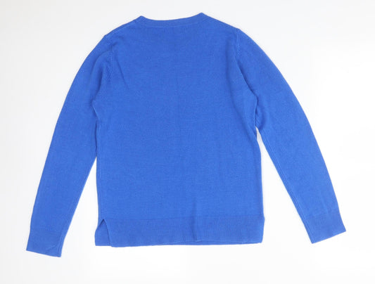 M&S Womens Blue Acrylic Basic T-Shirt Size 10 Round Neck