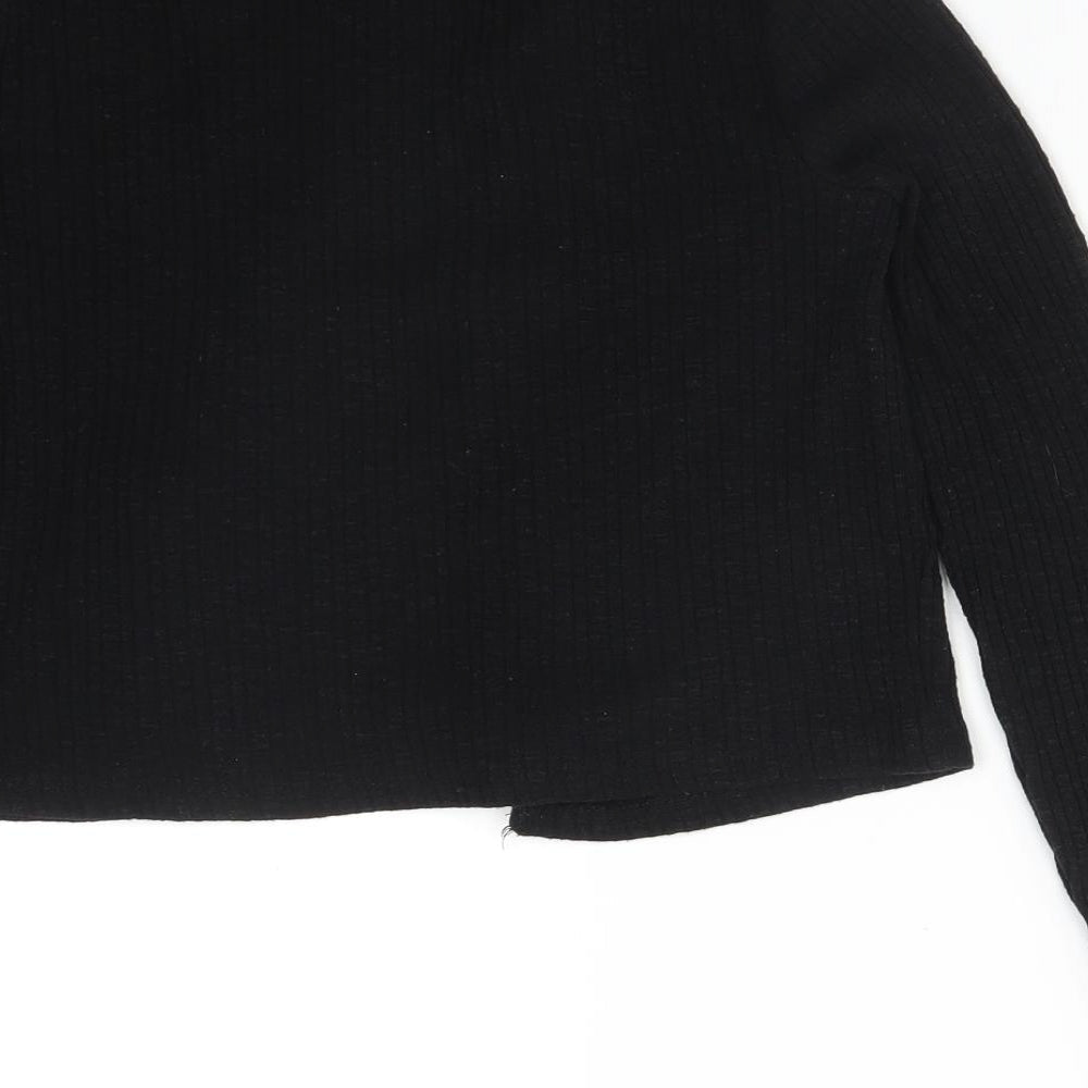 Brand and care label for Boohoo women’s black striped polyester cardigan jumper, size S