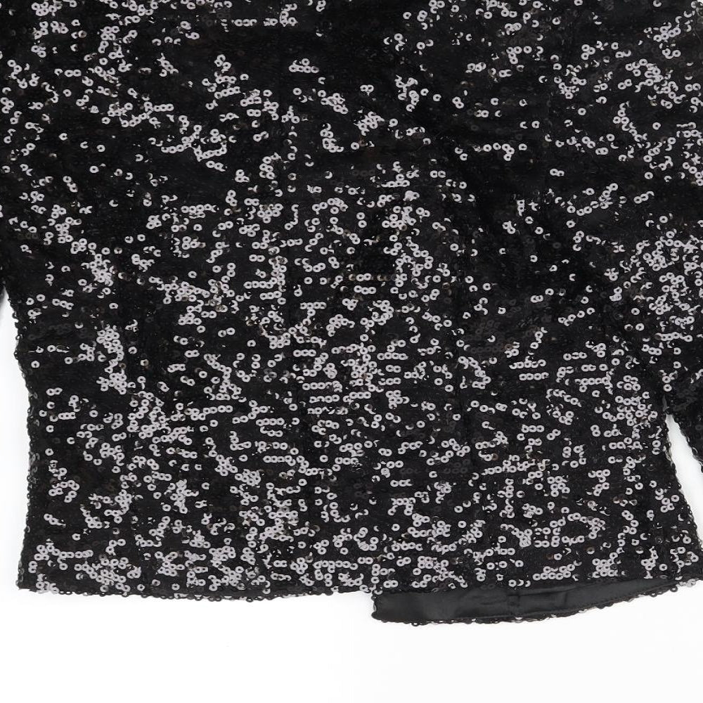 Brand and care label for Atmosphere women’s black polyester jacket blazer, size UK 8