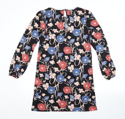 Miss Selfridge Womens Black Floral Polyester A-Line Size 6 Scoop Neck