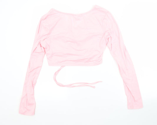SheIn Womens Pink Cotton Cropped Blouse Size M V-Neck