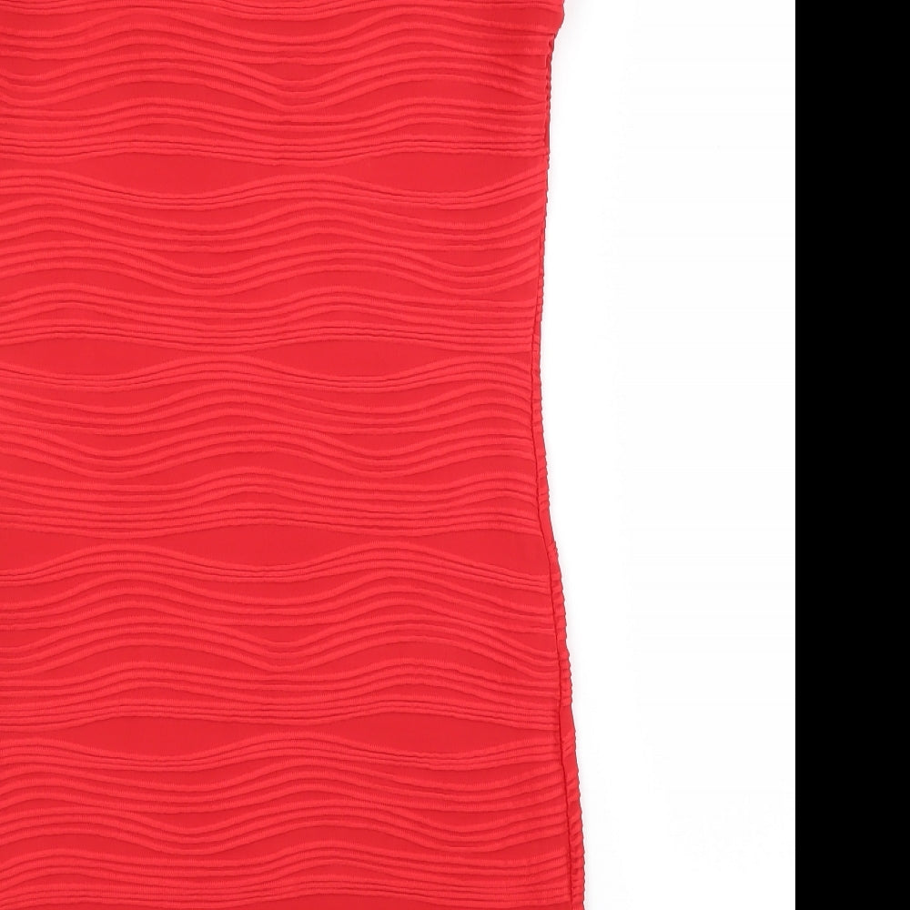 Preworn Womens Red Polyester Pencil Dress Scoop Neck