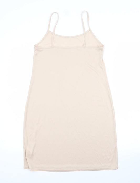 Primark Womens Beige Batik Polyester Slip Dress Size 8 Scoop Neck