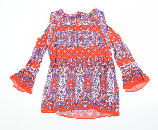 F&F Womens Red Argyle/Diamond Basic Blouse Size 6 Scoop Neck