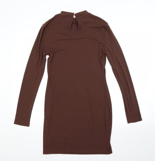 SheIn Womens Brown Polyester Pencil Dress Size L Crew Neck