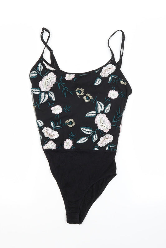 Additional front view of New Look women’s black flecked polyester unitard one-piece, size UK 6